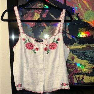 J.Crew White Tank with Pink Floral Embroidery
